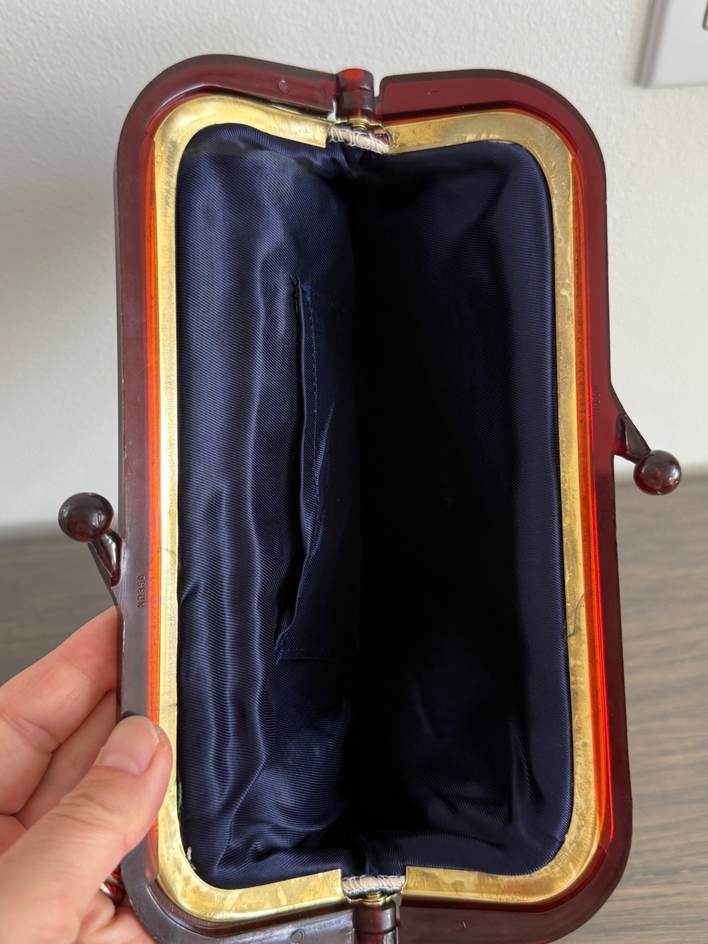 Vintage blue satin silk / satin clutch - Picture 14 of 15
